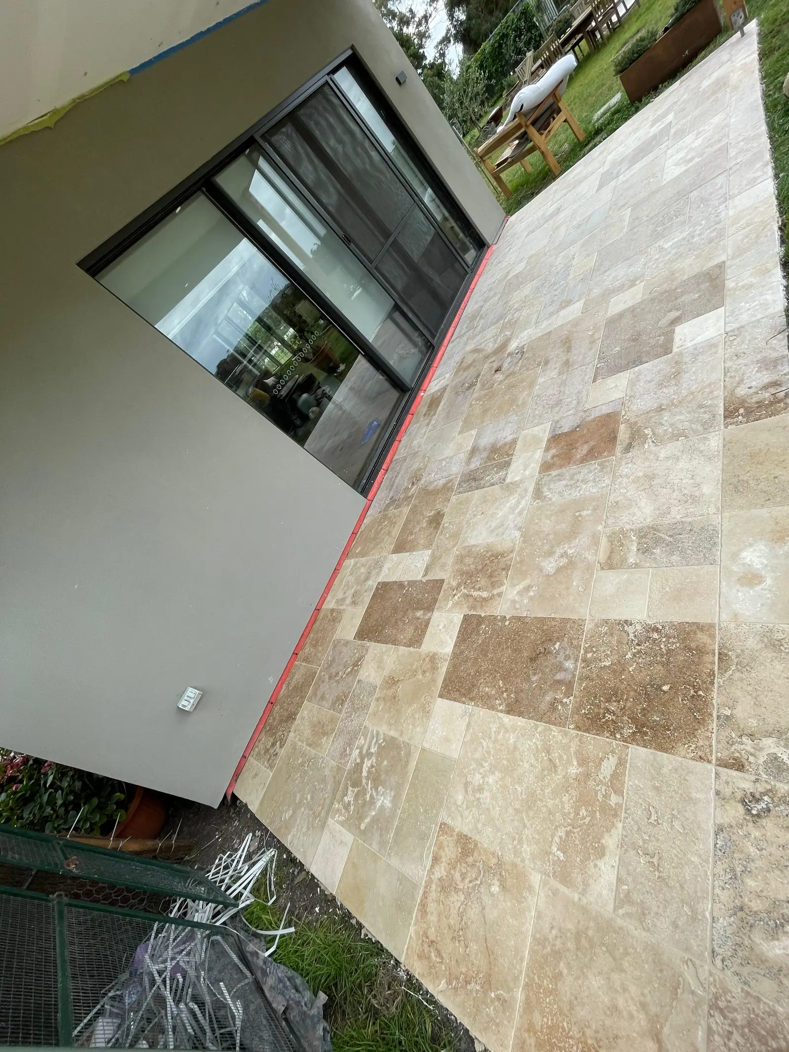 Close view of the French pattern layout and joints in the laid stone